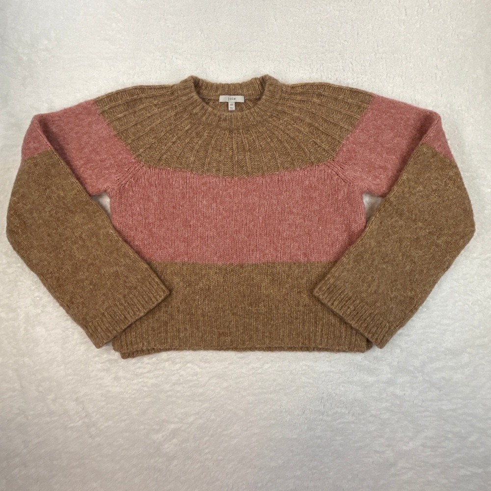 Joie Nirmala Sweater Womens XXS Pink Brown Wool Alpaca Colorblock Bell Sleeve